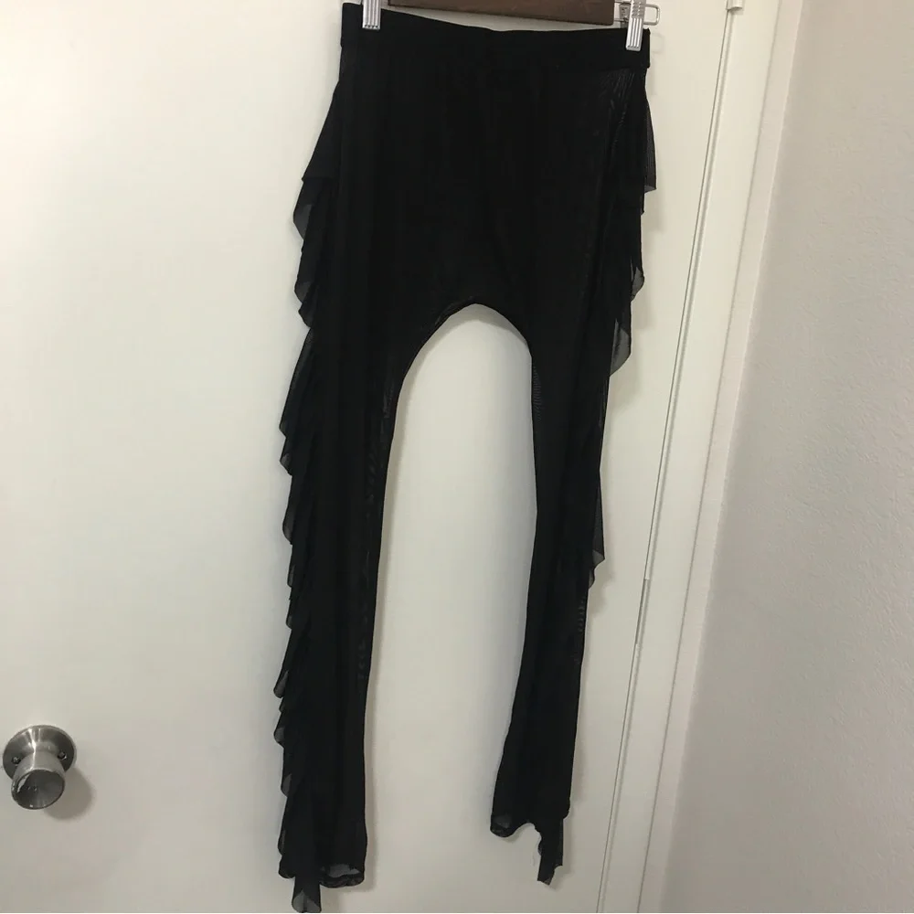 3/$15 Kandyshop black sheer mesh swim cover up ruffle side leggings